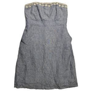 Vineyard Vines chambray crochet lace trim linen dress Size 8 Blue, Pockets